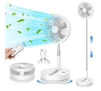Oscillant Ventilateur sur Pied Portable Silencieux avec Télécommande, 9'' Pliable Sol/Table Basse Consommation Ventilateurs 4 Modes/Timer, 7200mAh USB Rechargeable Piédestal Fan pour Chambre Bureau