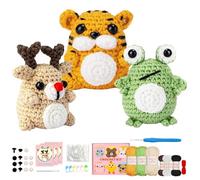 Oscillations Crochet Animal Kit 3 Pack Elk/Tiger/Frog Crochet Starter Kit avec vidéo étape par étape pour enfants Adultes