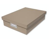 OSCO Boîte A4 en simili cuir taupe clair avec couvercle | Classement A4 | Organiseur de documents | Rangement de documents | H 8,5 x l 25 x P 33,5 cm |