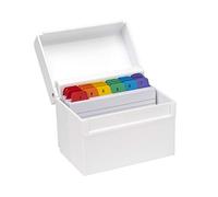 OSCO Boîte d'index blanche en plastique brillant | Régulier | Onglets de séparation de A à Z | 100 cartes lignées incluses (15,2 x 10,2 cm) | Cartes flash de révision | Notes de recettes | Classement