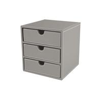 OSCO Commode à 3 tiroirs en similicuir gris | Rangement de petits objets | Empilable | Conteneur Lego | Conteneur de maquillage | Boîte à bijoux | Organiseur de papeterie | Non format A4 | H 18,2 x l
