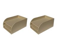 OSCO Lot de 2 corbeilles à courrier à Trois Niveaux en Similicuir Taupe Clair | A4 | Organiseur de fichiers de Bureau | Rangement de Papier | Trieur de Documents de Bureau | Aucun Assemblage