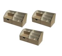 OSCO Lot de 3 organiseurs de bureau en similicuir taupe clair avec tiroir | Rangement de bureau | Porte-stylos | Conteneur de maquillage | Rangement pour crayons | 8 compartiments | Organiseur de