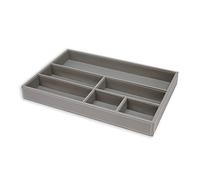 OSCO Organiseur de tiroir en similicuir gris | Plateau de valet | Rangement de tiroir | Séparateur de tiroir | Présentoir à bijoux | Rangement de papeterie | H 4 x l 34 x P 22,5 cm |
