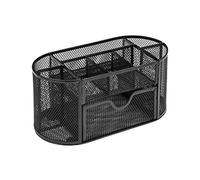OSCO Organiseur noir en maille métallique avec tiroir | Rangement de bureau | Porte-stylos | Rangement de bureau | Rangement de crayons | 8 compartiments | Caddy de papeterie | H 10,5 x l 22 x P 11 cm