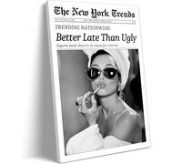 Osdfem Impression sur toile tendance noir et blanc, poster esthétique de fille funky, affiche « Better Late Than Ugly », impression d'art de journal de femmes, dortoir de filles, cadre en bois, 30,5 x
