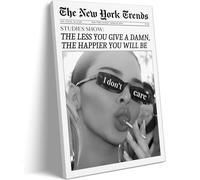 Osdfem Toile murale tendance noire et blanche, affiche esthétique de fille funky, impression d'art de journal du New York Times, décoration murale vintage de chariot de bar, chambre de fille, cadre en