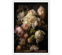 Osdfem Vintage Pivoine Fleurs Art mural Dark Academia Botanical Flower Toile Art mural Antique Esthétique Peinture à l'huile sur toile Dark Cottagecore Farmhouse Painting 40,6 x 61 cm Sans cadre