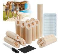 OSDUE 16 Pièces Jeu de Quilles Nordique, Jeu de Plein air Beige Bois Jeux de Plein air pour Adultes Enfant 5+ Ans Jardin, Pique-Nique, Plage, fête