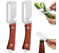OSDUE 2 en 1 Éplucheur de Légumes Multifonctionnel, Lame en Acier Inoxydable Ultra Tranchant, Poignée Ergonomique Antidérapante en Bois, Décapsuleur, Outil pour Cuisine Fruits Potates, 2PCS Brun
