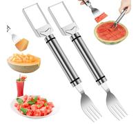OSDUE 2PCS Coupe Fruits 2 en 1 en Acier Inoxydable, Cuillère à Melon, Outil de Coupe de Pastèque à Double Tête pour Pastèque, Melon, Papaye, Fruit du Dragon, outil de coupe pour rapide la cuisine