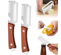 OSDUE 3 en 1 Éplucheur de Légumes Multifonctionnel, Lame en Acier Inoxydable Ultra Tranchant, Poignée Ergonomique Antidérapante en Bois, Décapsuleur, Outil pour Cuisine Fruits Potates, 2PCS Brun