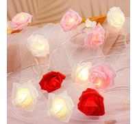 OSDUE 3M Guirlande Lumineuse à LED en Roses, 20 LED pour Noël Mariage Déco | Guirlande Lumineuse Fleur Piles en Mousse, Décoration de la maison, Lumière Blanche Chaude, Roses Rouges, Blanches, Rose