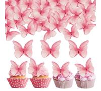 OSDUE 48PCS Papillon Rose Décoration de Gâteau, Decoration Cupcake Toppers, Cupcake Décoration de Gâteau en Papier pour Gâteaux d'anniversaire,Mariage, Fête, Enfants Fête d'anniversaire