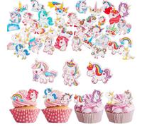 OSDUE 80PCS Licorne Rose Décoration de Gâteau, Decoration Cupcake Toppers Cupcake Décoration de Gâteau en Papier pour Gâteaux d'anniversaire Mariage Fête Enfants Fête d'anniversaire