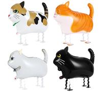OSDUE Animaux de Ballon en Aluminium, 4 Pièces Chat Ballon Helium Animaux Marchant Ballons de Décoration de Fête d'animaux Décorations De Noël Gonflables Ballons pour Enfants