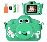 OSDUE Appareil Photo pour Enfants, Grenouille Verte (Comprend Une Carte Mémoire 32G + Un Lecteur de Carte), Mini Rechargeable HD 1080P Enregistreur Vidéo Selfie Appareil Photo, Enfant Cadeau 3+ Ans