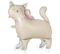 OSDUE Ballons en Animaux Debout 3D sur Roues, Chat Rose Grands Ballons Autoportants Anniversaire Debout Roulant