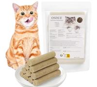 OSDUE Bâton d'herbe à Chat, 100g Bâtonnets d'herbe à Chat au Poulet et au Saumon de Dentition d'herbes à Mâcher lyophilisé Comestible pour Le Nettoyage des Dents et Élimination des Boules de Poils