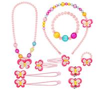 OSDUE Bijoux Fleur Papillon Ensemble 10 Pièces, Petites Filles Collier Bracelet Bague Boucles d'oreilles Epingle à Cheveux Anneau de Princesse Bijoux 3-9 Ans