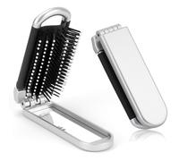 OSDUE Brosse à Cheveux de Voyage avec Miroir Pliable, 1PcsTaille de Poche - Mini Brosse de Voyage, pour Voyage Rencontres Salle De Sport Facile À Transporter Dans Un Sac pour Femme, Argent Foncé