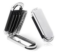 OSDUE Brosse à Cheveux de Voyage avec Miroir Pliable, 1PcsTaille de Poche - Mini Brosse de Voyage pour Voyage Rencontres Salle De Sport Facile À Transporter Dans Un Sac pour Femme, Argent