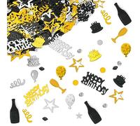 OSDUE Confettis Deco, Confetti Anniversaire Decoration Fete 30g, Or Noir Argent Confettis Joyeux Anniversaire Nombre Étoile De Table Deco, pour Anniversaires Carnaval Fête Décorations De Table