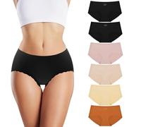 OSDUE Culotte sans Couture Femme, Lot de 6 Bas High Waist Brief Culotte Invisible Femme Taille Haute Slips Invisibles Doux Elasticité sous-Vêtements Confortables Respire 5 Couleurs, L