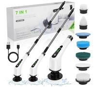 OSDUE Electrique Nettoyage Rotative, Brosse de Nettoyage Electrique, sans Fil avec 7 Têtes Brosse, Remplaçables Poignée d'extension Réglable, pour Salle Bain Cuisine Electric Spin Scrubber