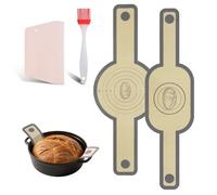 OSDUE Elingues à Pain en Silicone pour Cocotte, 2 Tapis de Cuisson pour Four Hollandais Réutilisable, Baking Mat Antiadhésif avec Poignées Grattoir Pâte Pinceau pour Pizza Biscuits Pain, Rond + Ovale