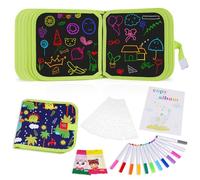 OSDUE Enfant Doodle Planches Dinosaure,16 Pages Bloc Dessin Effaçable Double Face Livre Dessin Enfant Réutilisable Face Cahier Coloriage Effacable 12 Stylos effaçables Colorés 4 Modèles Gribouiller