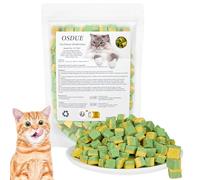 OSDUE Gâterie pour Chat Lyophilisé, 100g Herbe à Chat et Jaune d'œuf Lyophilisés Dentition à Mâcher Comestible pour Le Nettoyage des Dents et Élimination des Boules de Poils