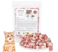 OSDUE Gâterie pour Chat Lyophilisé, 100g Mélange Lyophilisé Poulet et Canneberges Dentition à Mâcher Comestible pour Le Nettoyage des Dents et Élimination des Boules de Poils