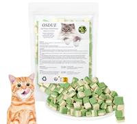 OSDUE Gâterie pour Chat Lyophilisé, 100g Mélange Lyophilisé Poulet et Herbe à Chat Dentition à Mâcher Comestible pour Le Nettoyage des Dents et Élimination des Boules de Poils