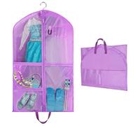 OSDUE Housse Vetements à Suspendre avec 5 poches à fermeture éclair, sacs à vêtements suspendus avec fente d'identification, pliables pour une organisation facile danseurs, les spectacles (Violet)
