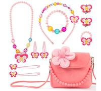 OSDUE Les Fleurs Sac a Main Fille Bijoux, Collier Bracelet Des Boucles D'oreilles Bagues Kit Bijoux Princesse Parure Accessoire Anniversaire Cadeau 11pcs