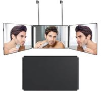 OSDUE Miroir 360 Coiffure Homme, 3 Faces, Pliable à 360°, Réglable Hauteur | Miroir Cheveux avec LED, Miroirs à Suspendre, Miroirs Barbier, 3 Voies pour Homme Femme, Maquillage Rasage Coiffure