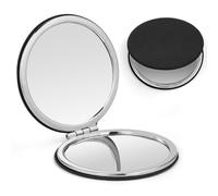 OSDUE Miroir Compact, Miroir Maquillage Poche avec Grossissement x1 / x2 Maquillage Poche Miroirs de Voyage Noir à Double Face pour Femmes Hommes Portable pour Sac à Main (Cuir Noir)