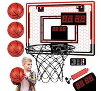 OSDUE Panier Basket, 40 * 30cm Mini Jeu de Basketball Mural Panier Basket Interieur avec Tableau d'affichage électronique 3 Ballons et Pompe à Air Télécommande Lumières LED 7 Couleurs