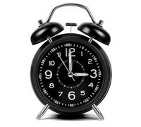 OSDUE Réveil Vintage Double Cloche, 4 Pouces Reveil Bruyant pour Dormeurs Lourds pour Gros Dormeurs Réveil avec Lumineux Silencieuse Ancien à Piles pour Chambre à Coucher sans Tic-tac Bureau, Noir