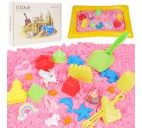 OSDUE Sable Magique Coloré Enfant,1 kg Sable à Modeler Coffret Cadeau Jouets Rose de Licorne Smart Sand Fairy Castle Jouet Sensoriel avec Boîte de Stockage 32 Moules pour Enfants