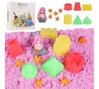 OSDUE Sable Magique Coloré Enfant,480g Sable à Modeler Coffret Cadeau Jouets Rose de Smart Sand Fairy Castle Jouet Sensoriel avec Boîte de Stockage 6 Moules pour Enfants