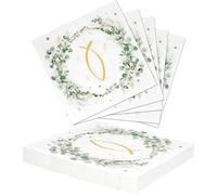OSDUE Serviette Papier, 33 x 33CM Serviettes Jetables Lot de 40 Table Papier Serviettes de Cocktail Boissons Serviettes Décorations pour Noël Fête Anniversaire Vert Eucalyptus Blanc