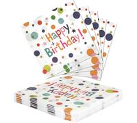 OSDUE Serviette Papier, 33 x 33CM Serviettes Jetables Lot de 40 Table Papier Serviettes de Cocktail Boissons Serviettes Décorations pour Noël Fête Anniversaire,Happy birthday Blanc