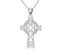 Oseew Collier avec pendentif en forme de croix celtique pour femme - Cadeau religieux - 1,2 mm - Chaîne rolo réglable de 45,7 cm + 5,1 cm - Pour la fête des mères, Argent sterling, Pas de pierre