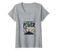 Osez être sans Drogue : Empowering Anti-Addiction Message T-Shirt avec Col en V, Femme, Gris Chiné, L