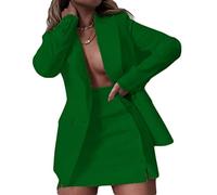 Osheoiso 2 Pièces Ensemble Femme Vintage Blazer Tailleur + Jupe OL Bureau Chic Slim Fit Veste de Costume Mode Jupe Crayon Manteau Blouson Casual pour Travail Business A Vert M