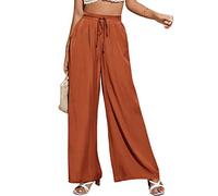 Osheoiso 2022 Pantalon Femme Élégant Pantalon Couleur Unie Elastiqué Taille Elastique Grande Taille Casual Pantalon en Lin Léger Élastique Culotte Bouffante pour Eté B Orange Rot M