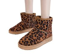 Osheoiso Bottes Femme Mode Chaussures Bottes de Neige Hiver avec Fourrure à Talons Plats Chaude Boots Plates Chaussures Bottines Bottes Antidérapant Pas Cher A Léopard 36 EU