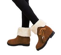 Osheoiso Bottes Femme Mode Chaussures Bottes de Neige Hiver avec Fourrure à Talons Plats Chaude Boots Plates Chaussures Bottines Bottes Antidérapant Pas Cher A Marron 40 EU